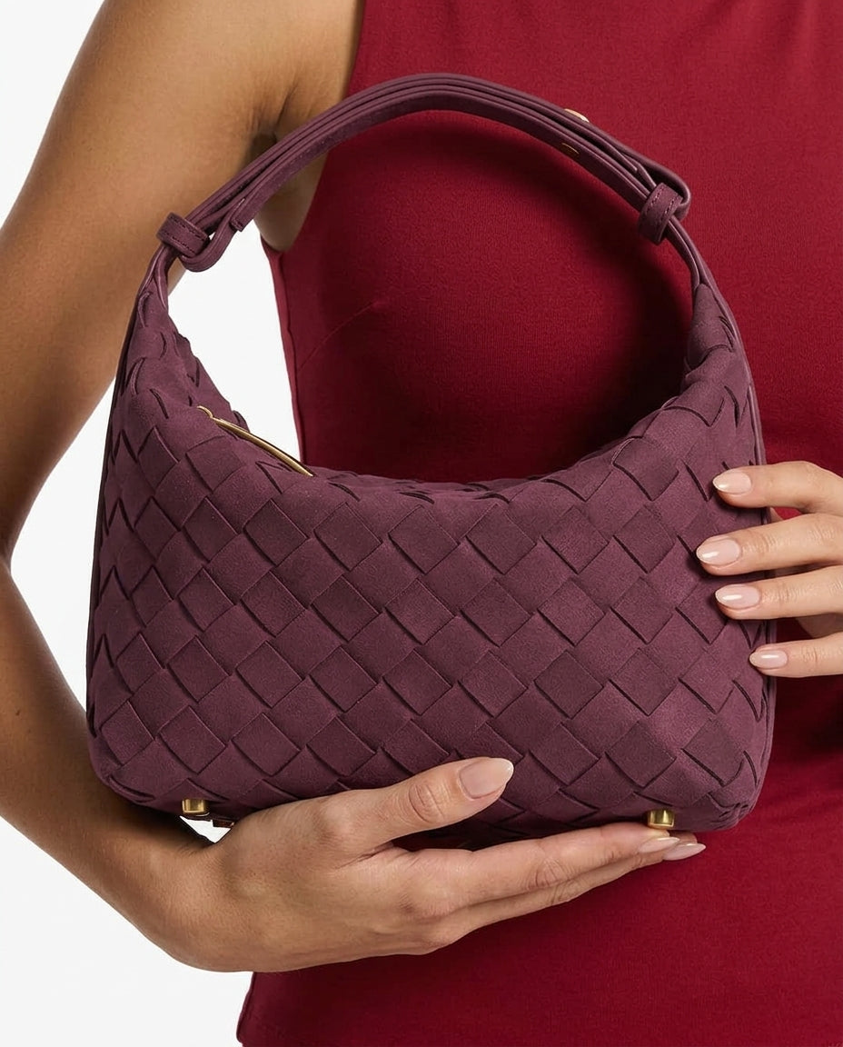 Woven Vegan Suede Shoulder Bag