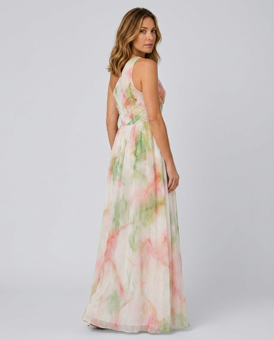 Alba | One-Shoulder Watercolour Flowing Maxi Dress