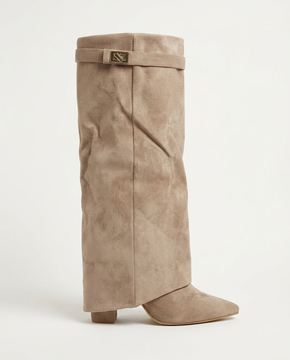 Montleigh | Suede-Look Fold-Over Boots with Golden Detail