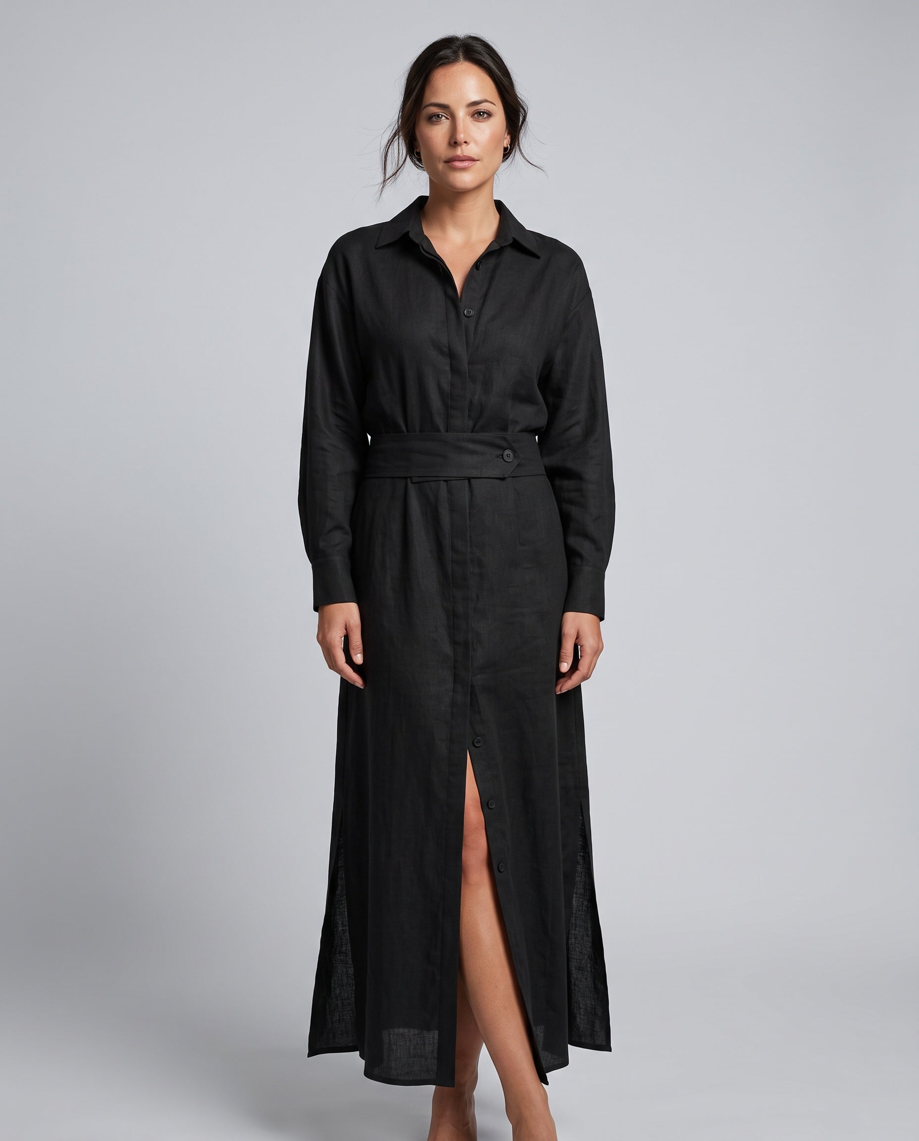 Women's Linen-Blend V-Neck Maxi Dress