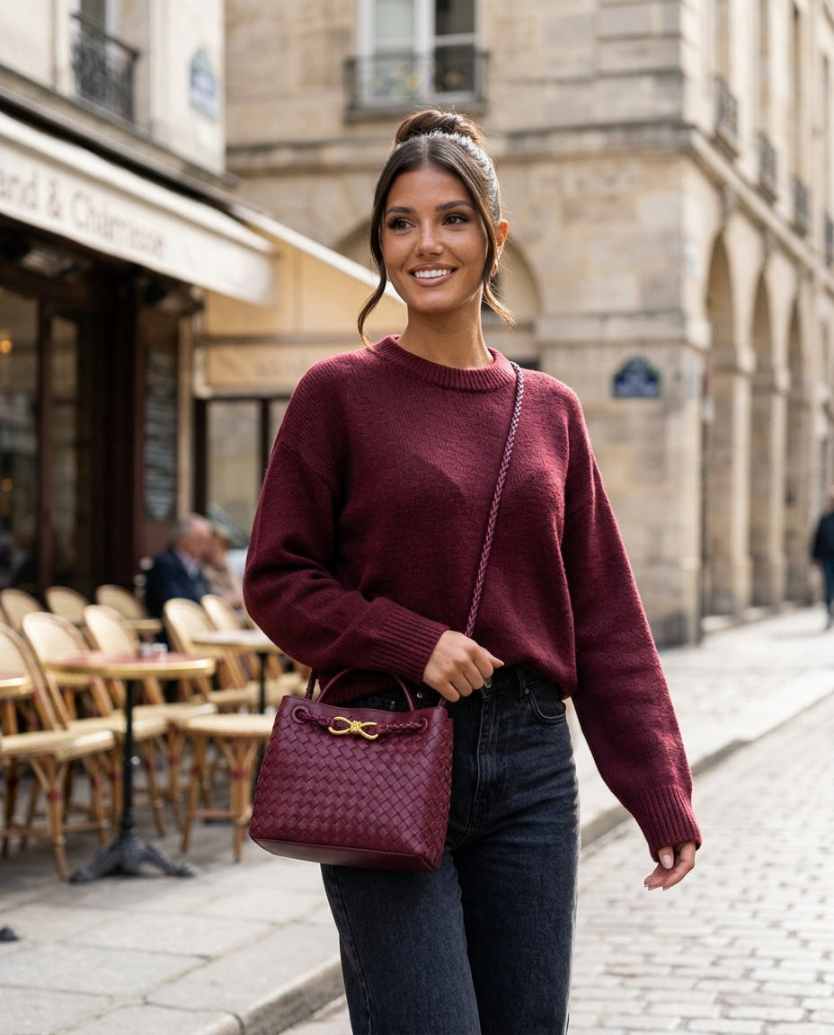 Woven Top Handle Woven Vegan Leather Bag