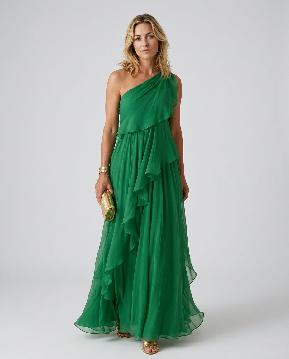 Emerson | Asymmetric Cascading Ruffle Maxi Dress