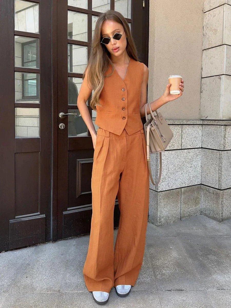 Orla | Sleeveless Linen-Blend Vest & Trousers Co-ord Set