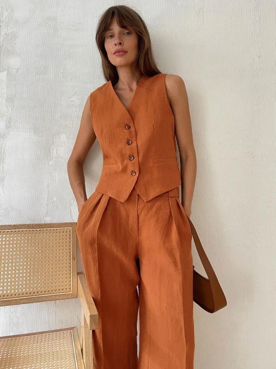 Orla | Sleeveless Linen-Blend Vest & Trousers Co-ord Set