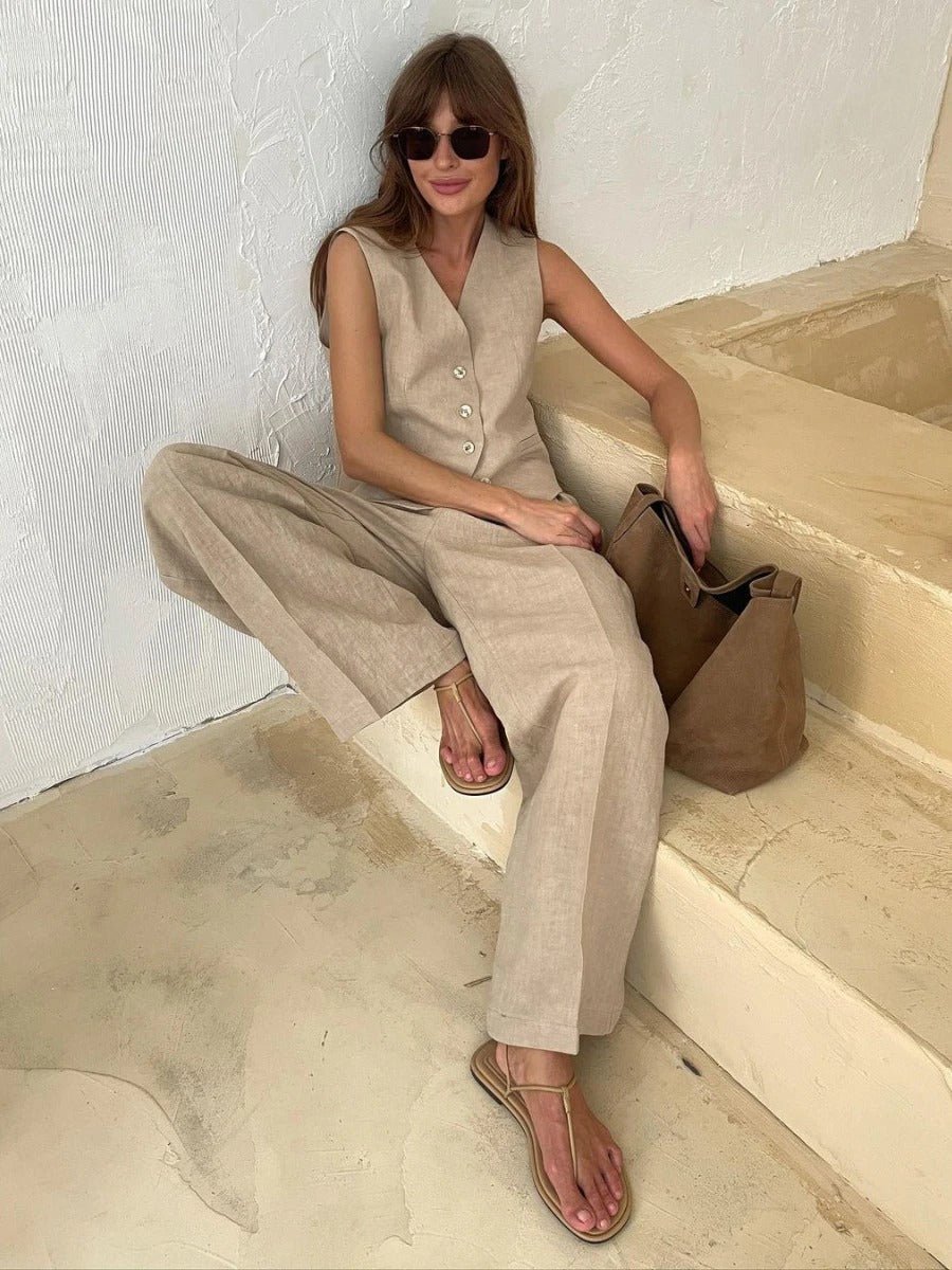 Orla | Sleeveless Linen-Blend Vest & Trousers Co-ord Set
