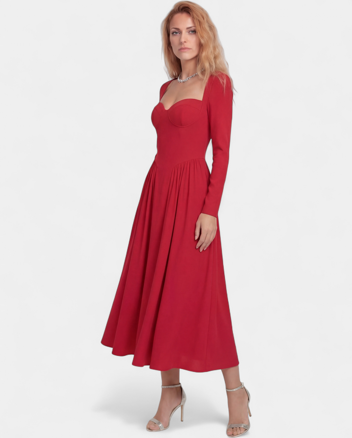 Peyton | Long Sleeve Heart Neckline A-Line Maxi Dress
