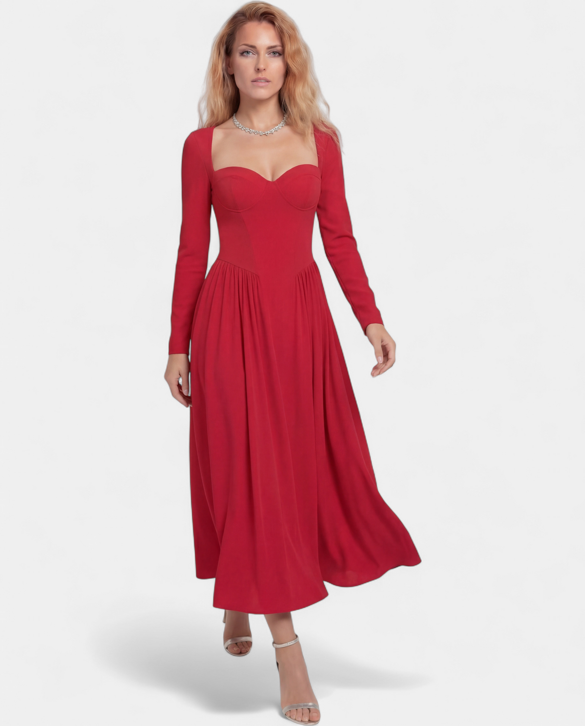 Peyton | Long Sleeve Heart Neckline A-Line Maxi Dress