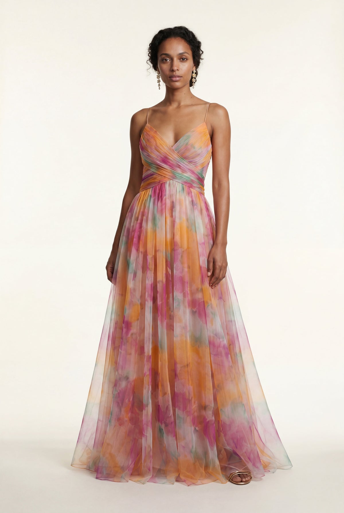 Delphine | Watercolour Floral Pleated Maxi Dress