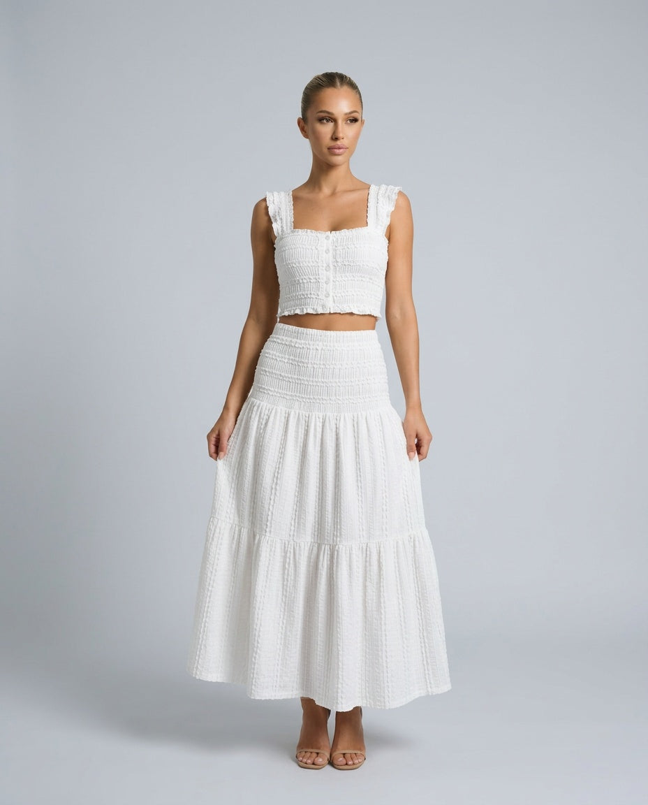 Lyra | Shirred Crop Top & Tiered Maxi Skirt Co-ord Set