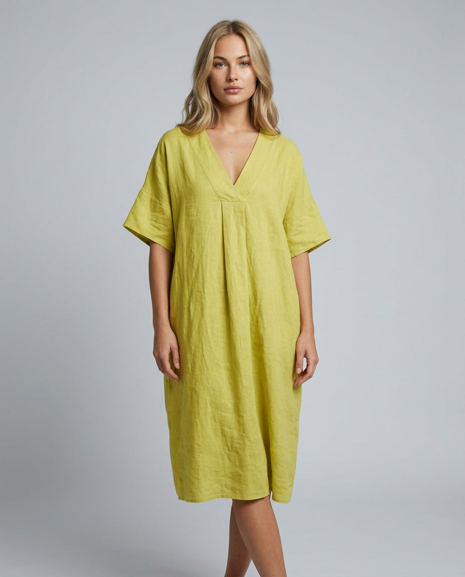 Malena | V-Neck Flowy Linen-Blend Midi Dress