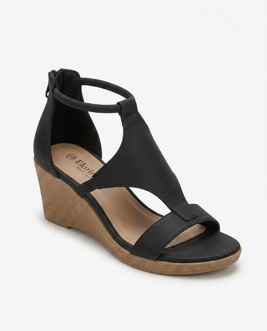 Fleur | Leather-Look Wedge Sandals
