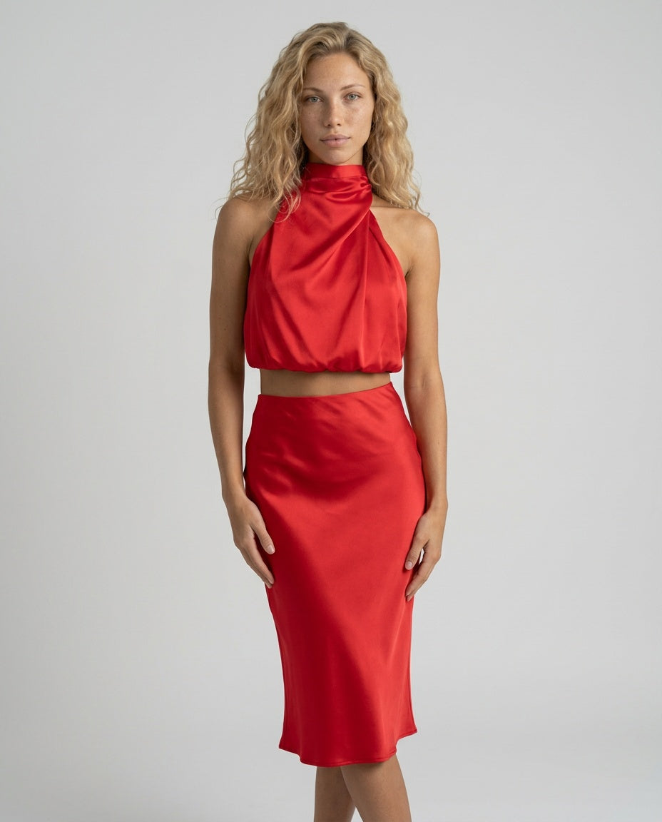 Cora | Halter Crop Top & High Waist Midi Skirt Set