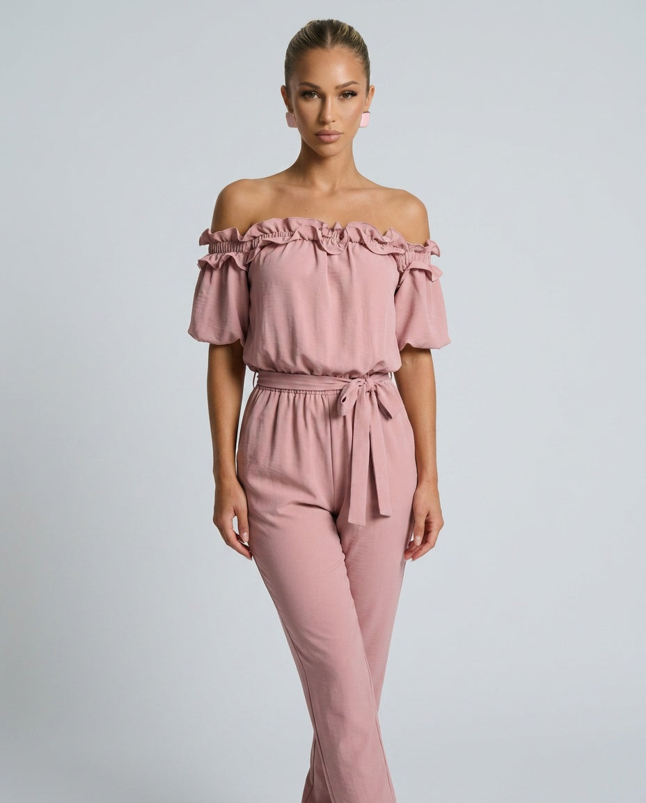Isabela | Off-Shoulder Frill Wide-Leg Jumpsuit