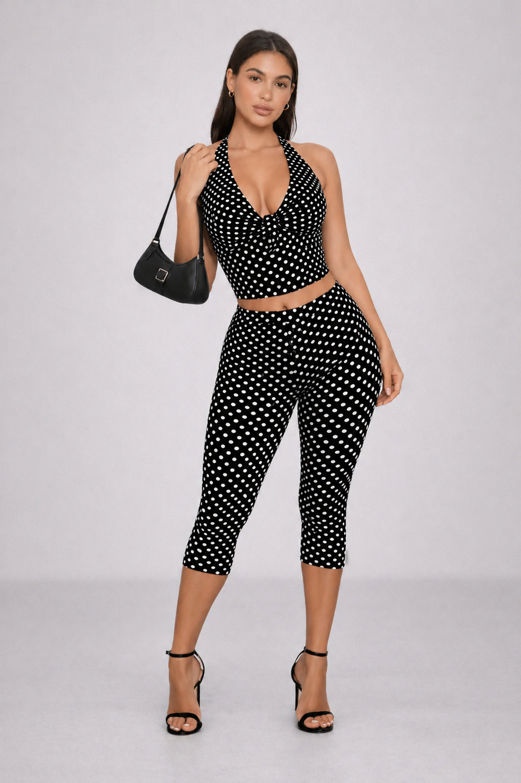 Cleo | Polka Dot Halter & Capri Two-Piece Set