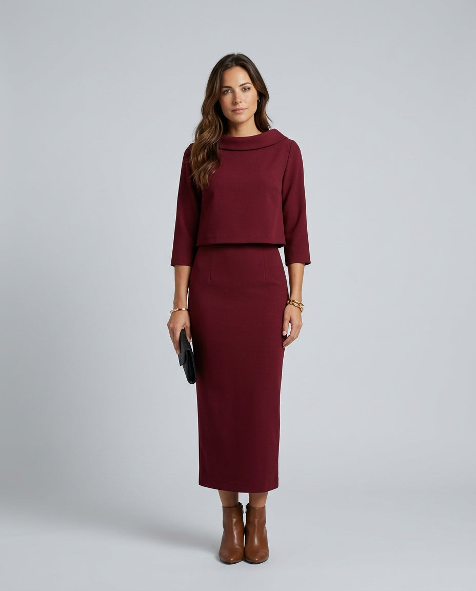 Alejandra | Boat Neck 3/4 Sleeve Midi Co-ord Set
