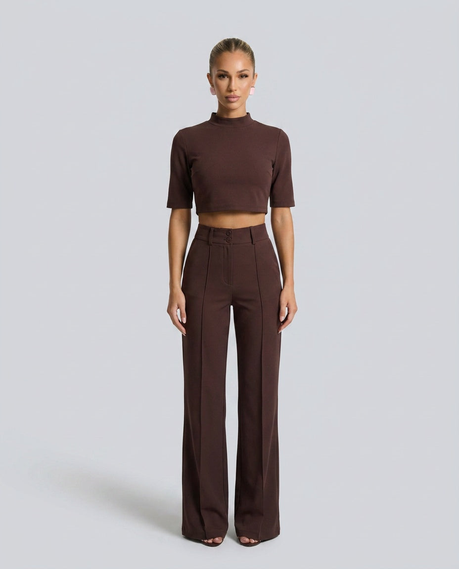 Tessa | Cropped Long Sleeve Co-ord Trouser Set