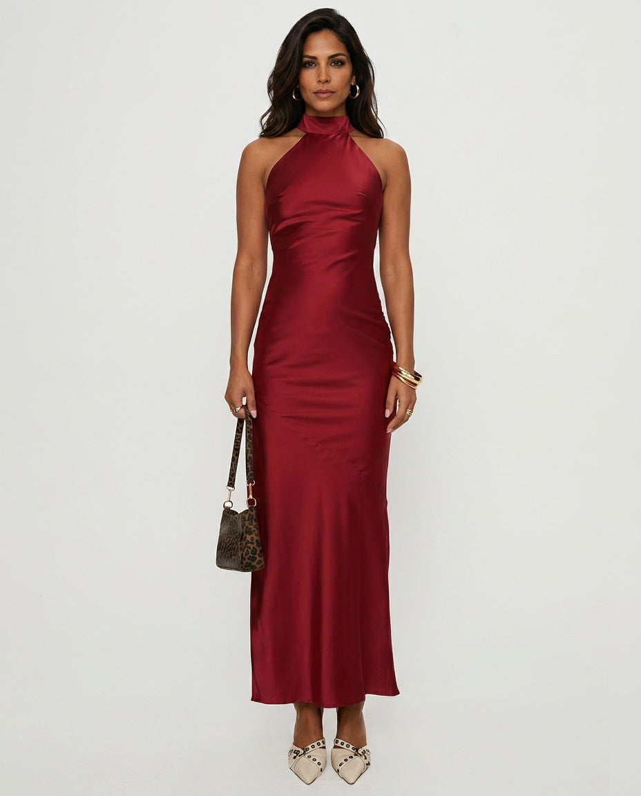 Women's Halter Neck Maxi Dress Wedding Guest
