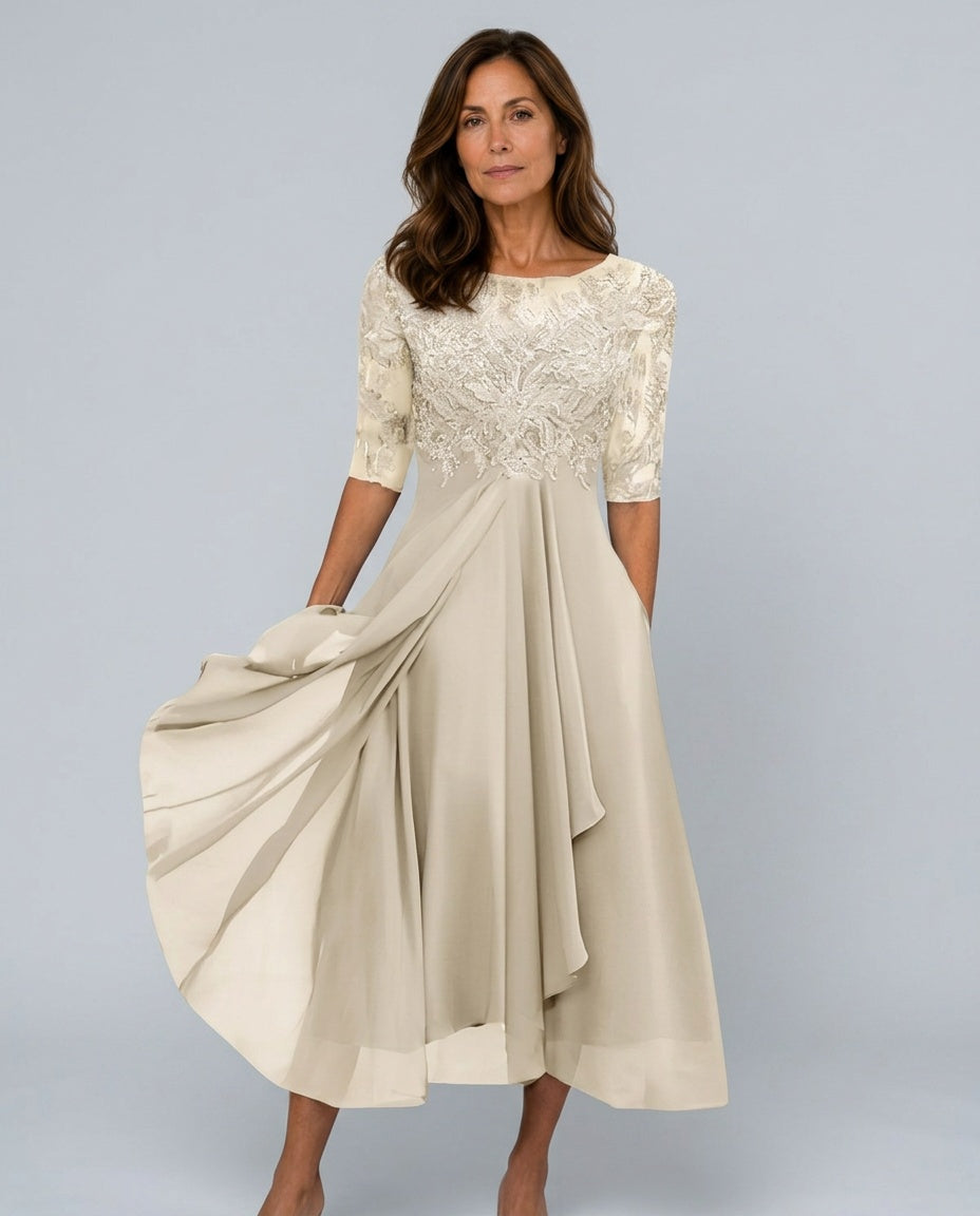 Giselle | Lace-Trim Midi Dress