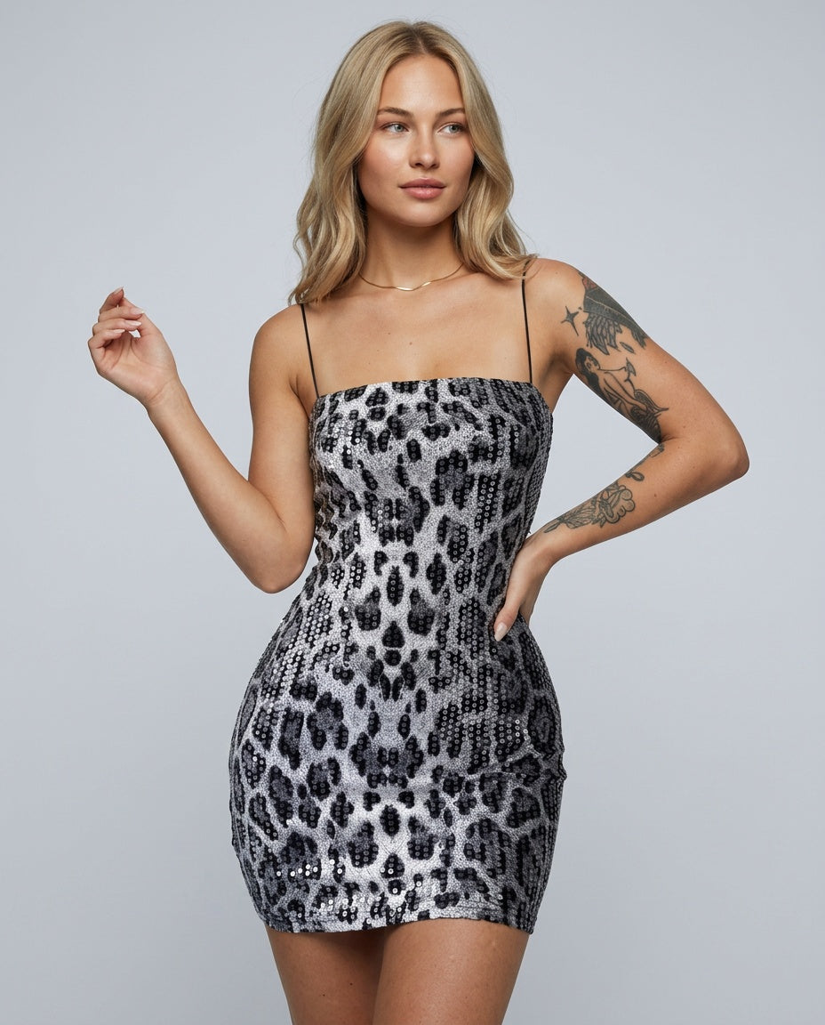 Rosa | Cheetah Sequin Bodycon Mini Dress