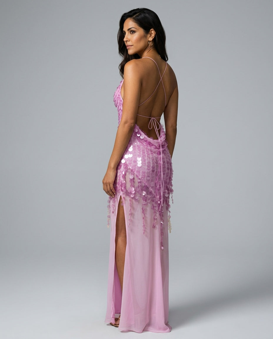 Delphine | Sequin V-Neck Sleeveless Maxi Dress