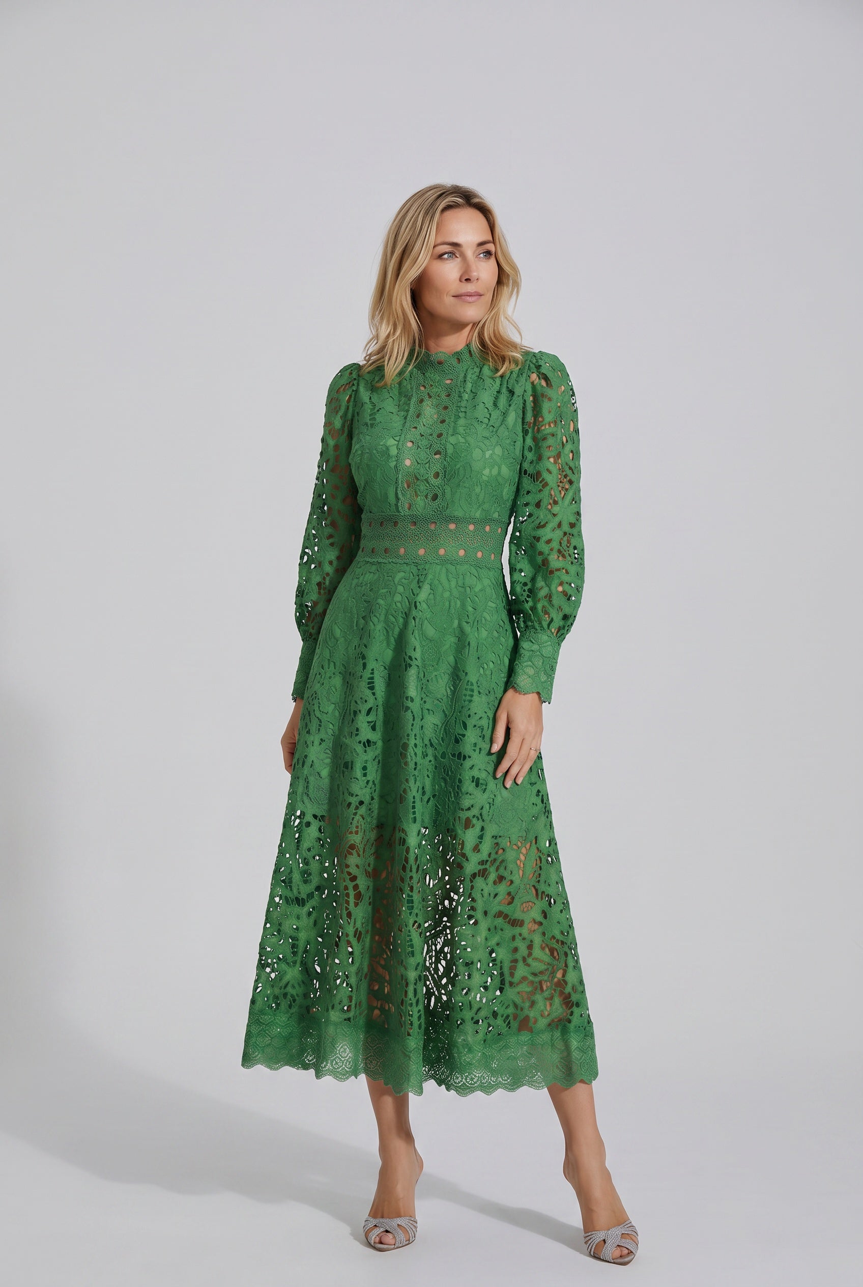 Mia | Long Sleeve Lace Midi Dress