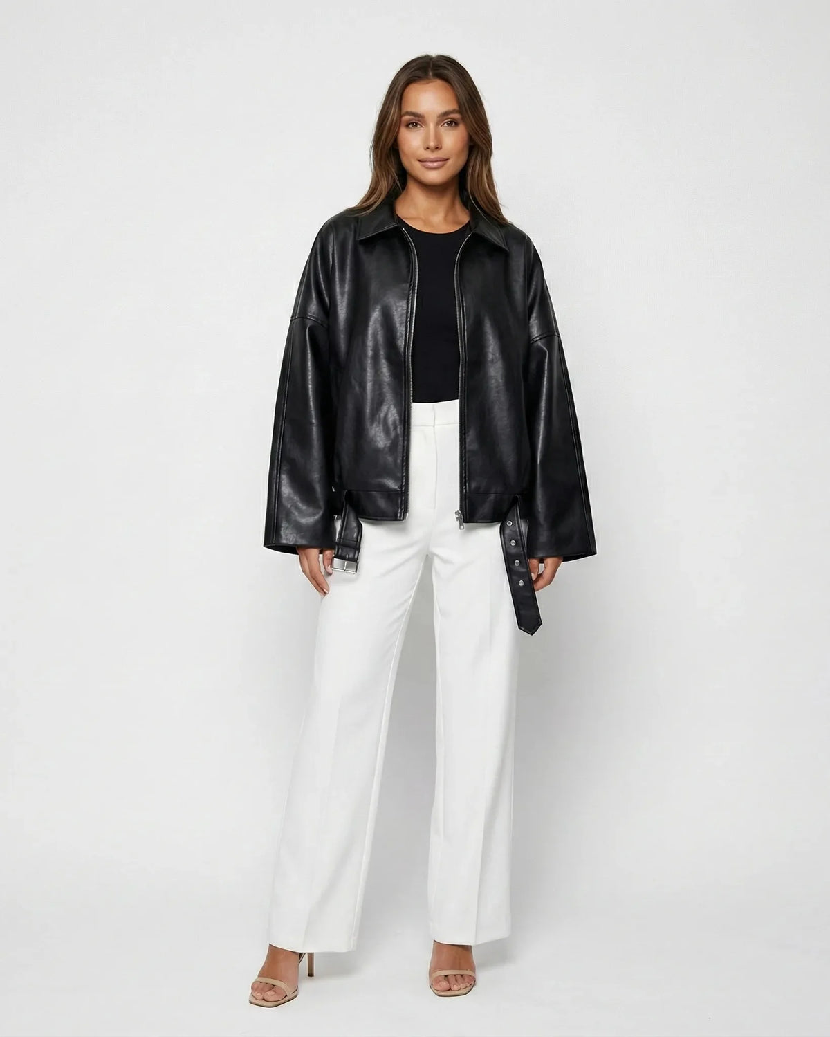 Raven | Oversized Patchwork Faux Leather Bomber Jacket
