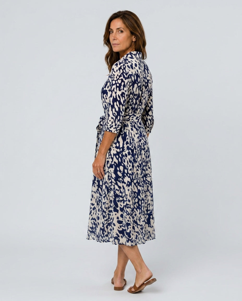 Carmen | Collared Long Sleeve Waist Tie Midi Dress