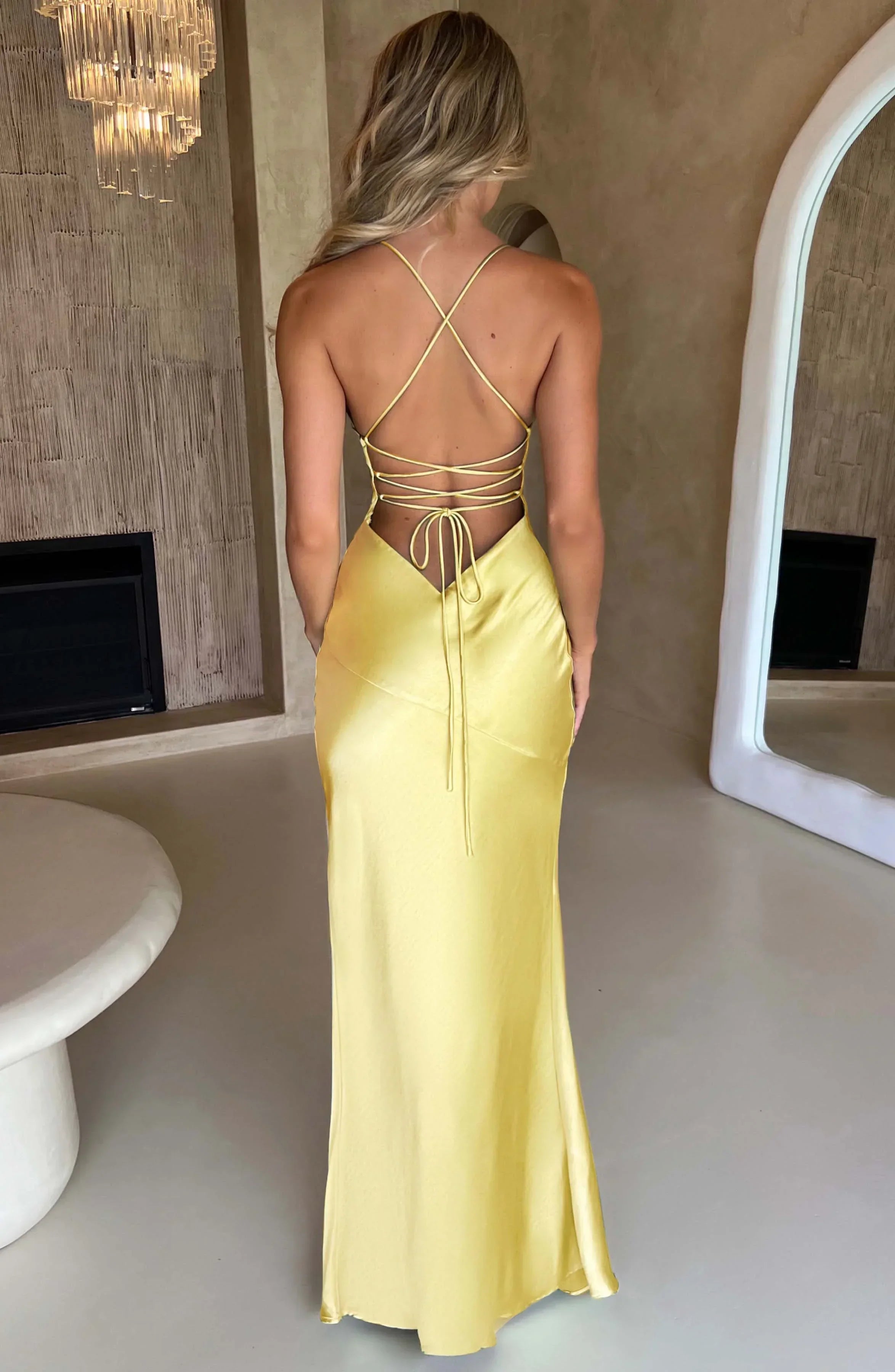 Léonie | Spaghetti Strap V-Neck Satin Maxi Dress