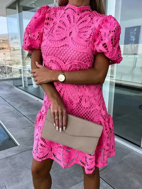 Ottilie | High Neck Puff Sleeve Lace Mini Dress