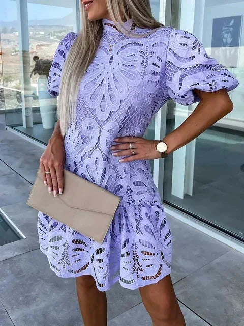 Ottilie | High Neck Puff Sleeve Lace Mini Dress