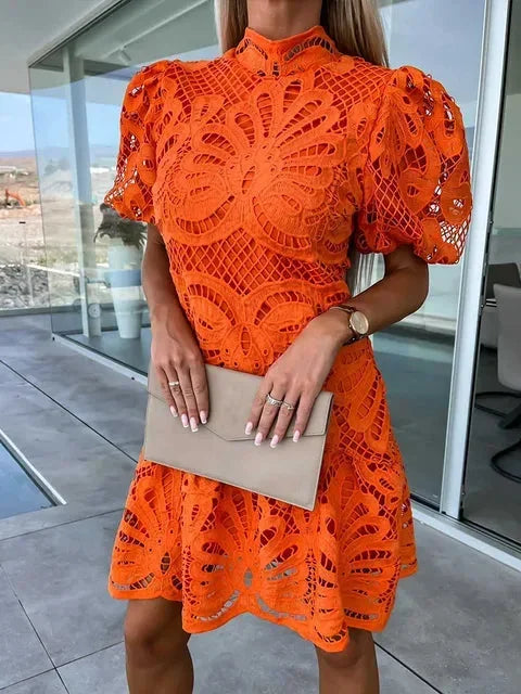 Ottilie | High Neck Puff Sleeve Lace Mini Dress