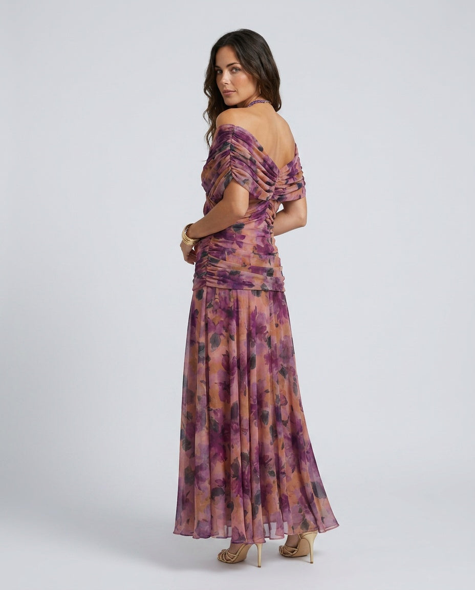 Kennedy | V-Neck Crossed Draped Floral Maxi Dress