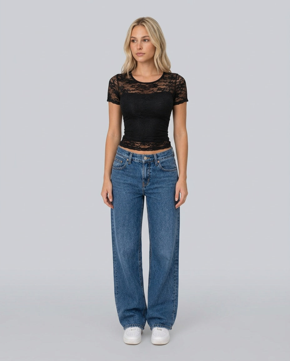 Josie | Floral Lace Sleeve Cropped Top