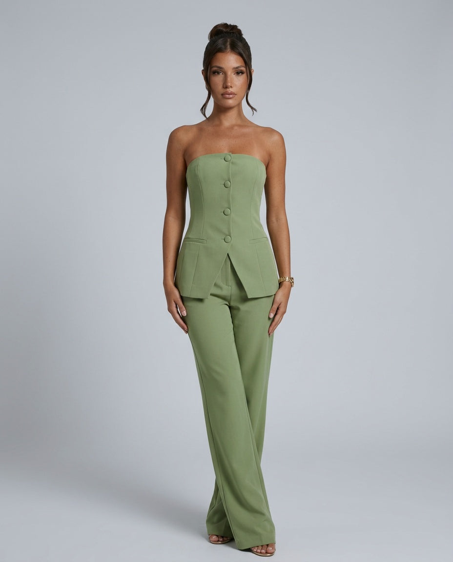 Scarlett | Strapless Asymmetric Button Wide-Leg Set