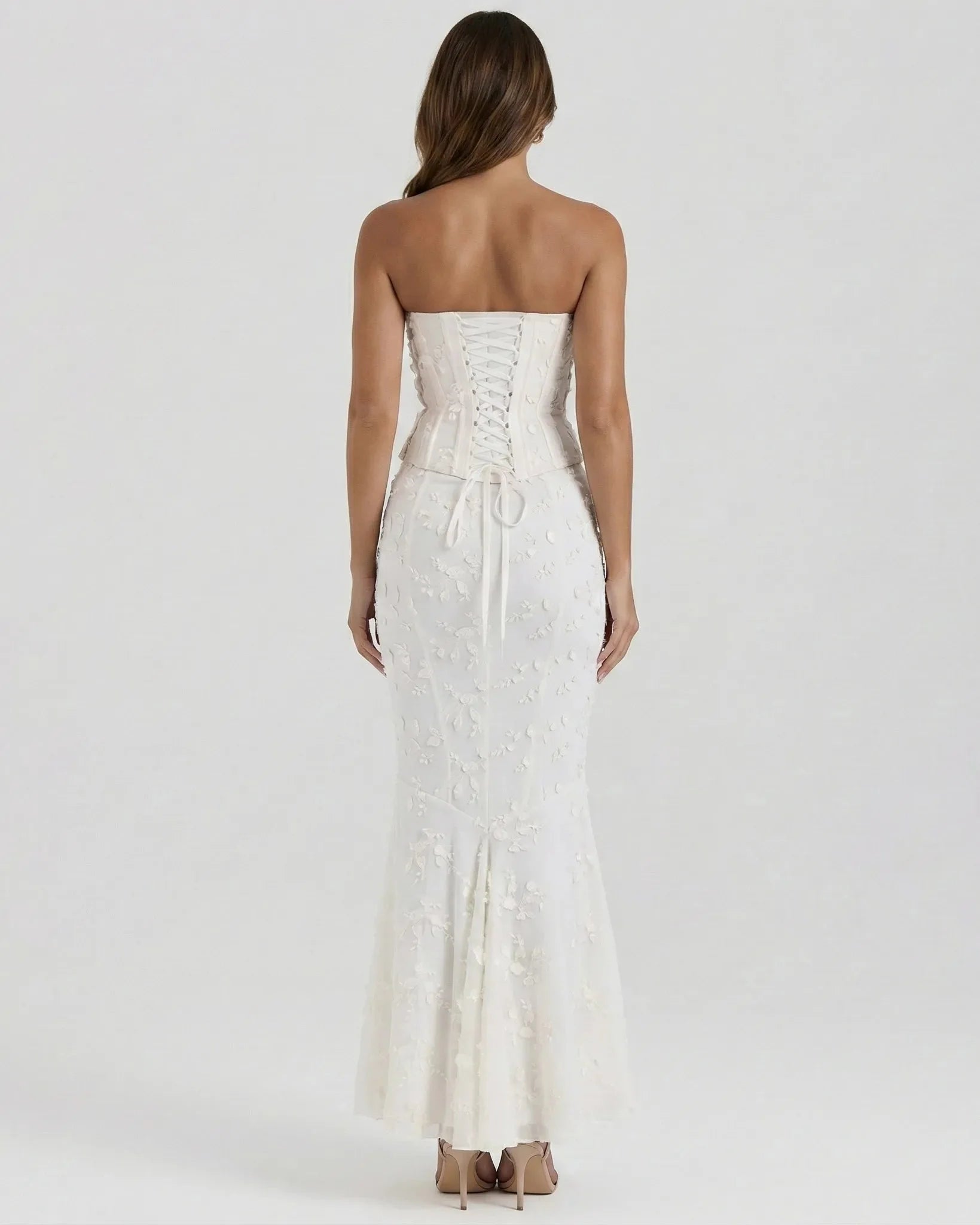 Seraphine | Strapless Embroidered Corset & Maxi Skirt Set