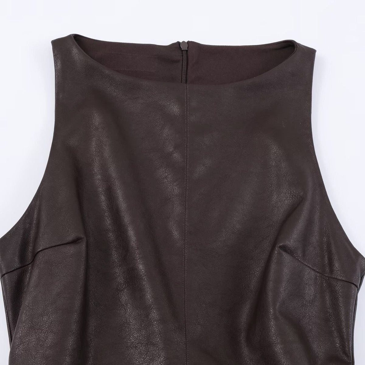 Nova | Sleeveless Bubble Hem Faux Leather Midi Dress