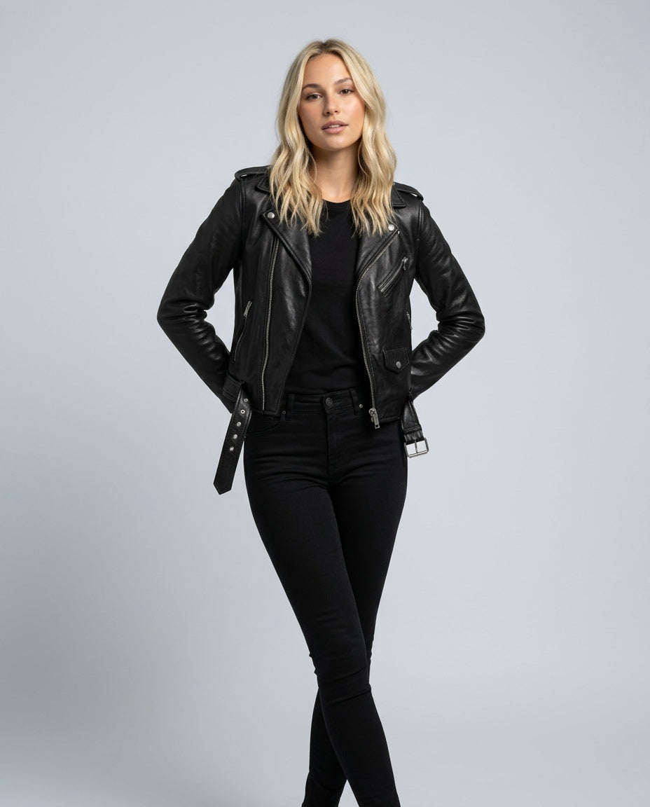 Gemma | Relaxed Wide Lapel Leather-Look Biker Jacket