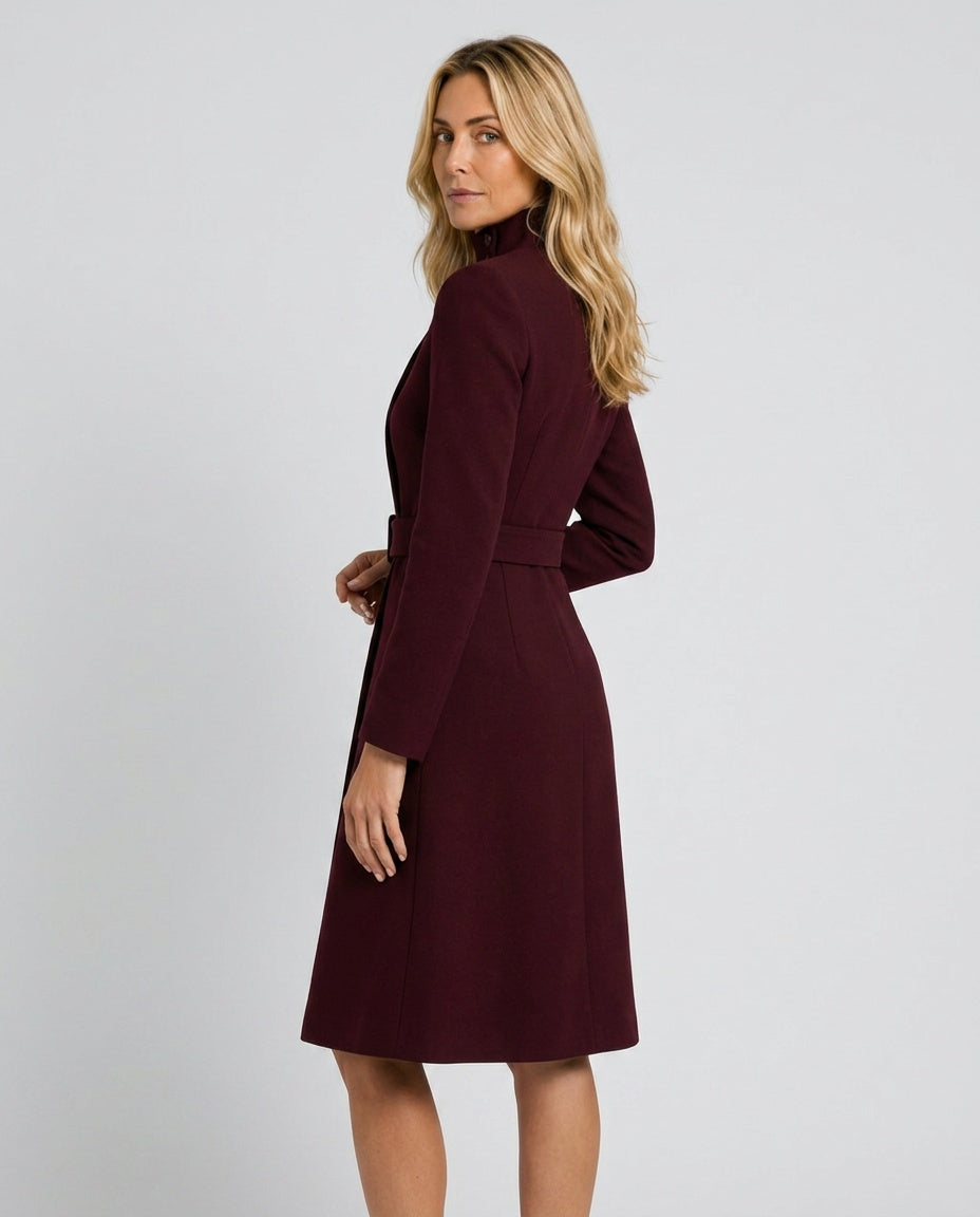 Adriana | Belted High Neck Long Sleeve Midi Dress