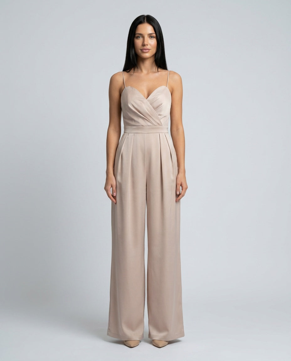 Esme | Wrap Front Satin-Look Wide Leg Jumpsuit