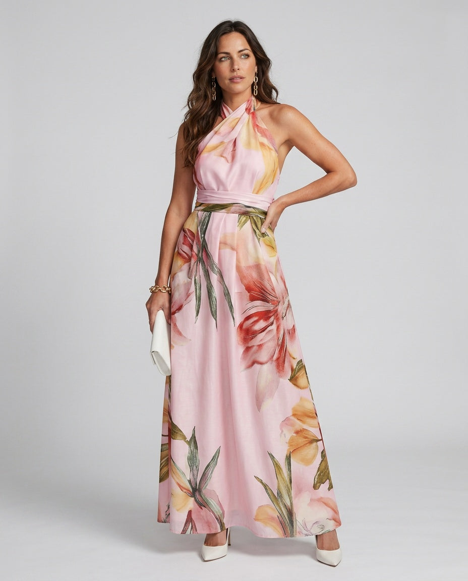 Adriana | Halter Neck Flowing Skirt Maxi Dress