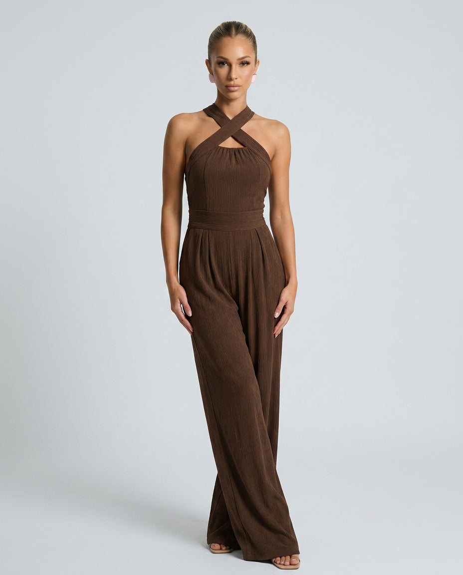 Paloma | Cross Halter Wide-Leg Jumpsuit