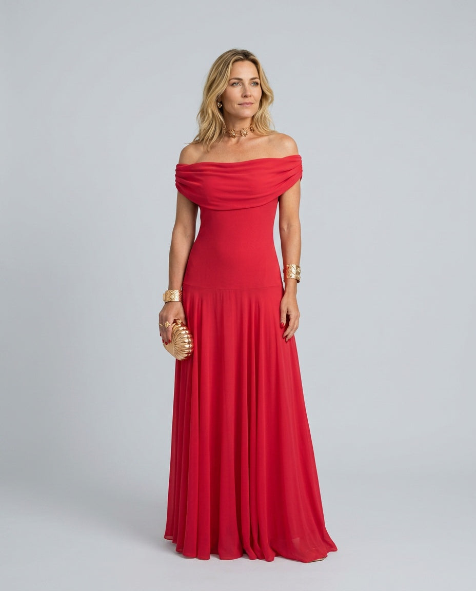 Everly | Off-Shoulder Draped Flowing Maxi Dress