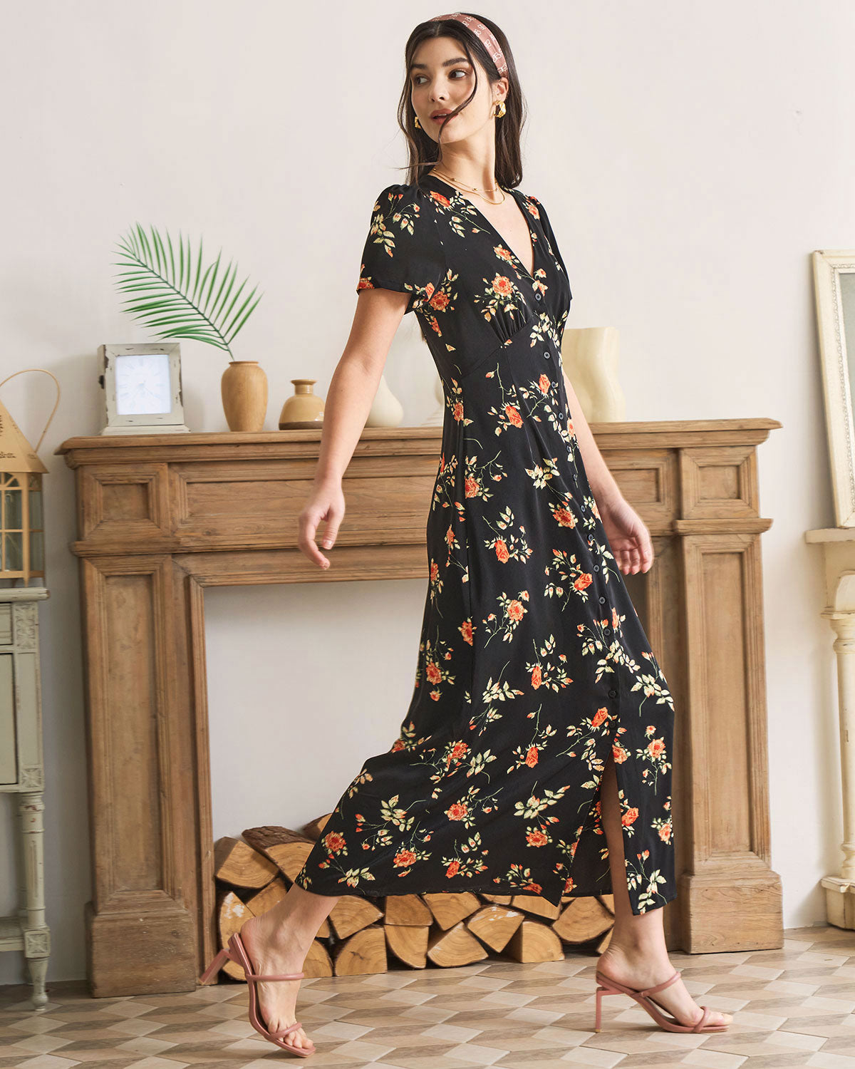 Adeline | V-Neck Floral Short Sleeve Maxi Dress