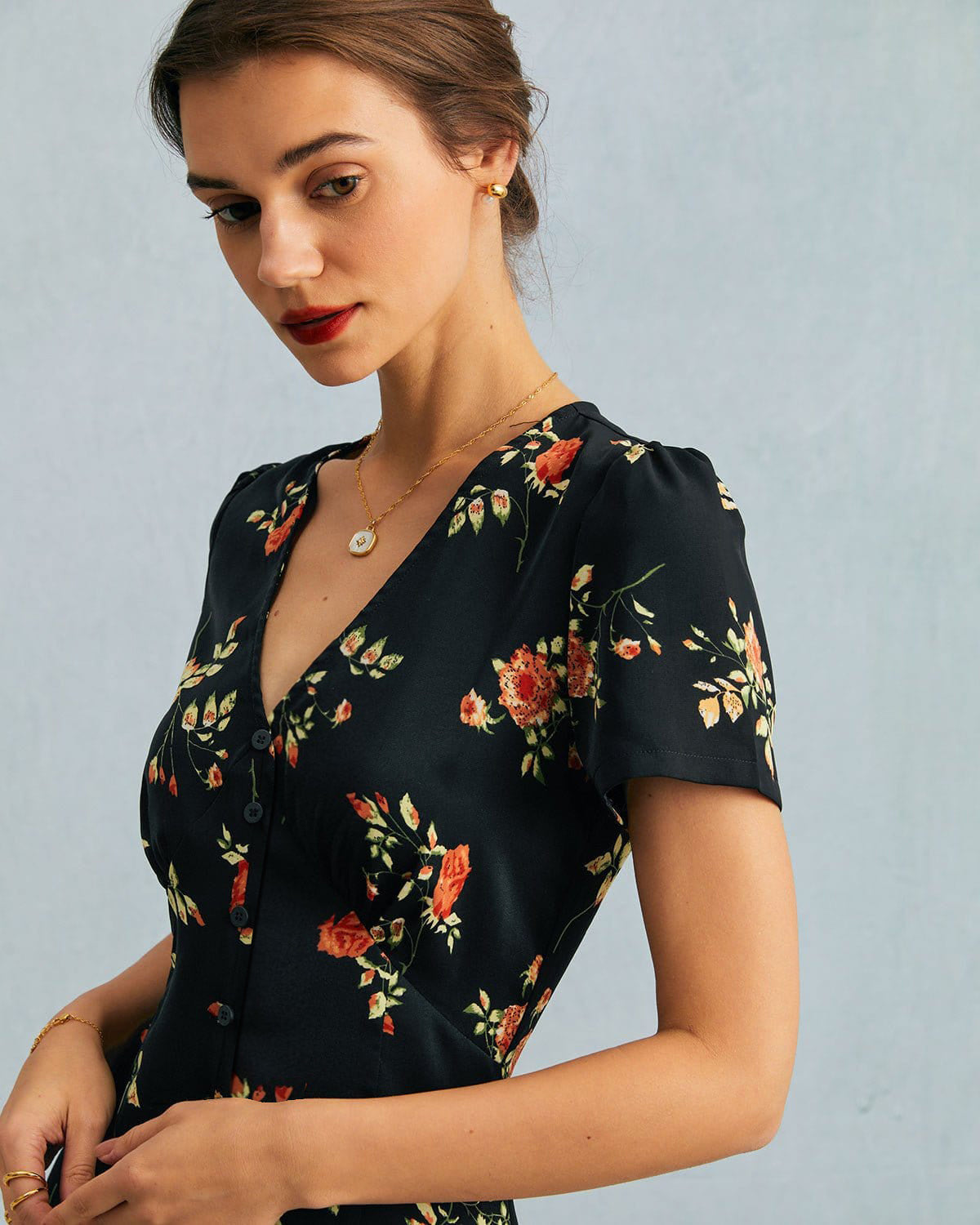 Adeline | V-Neck Floral Short Sleeve Maxi Dress