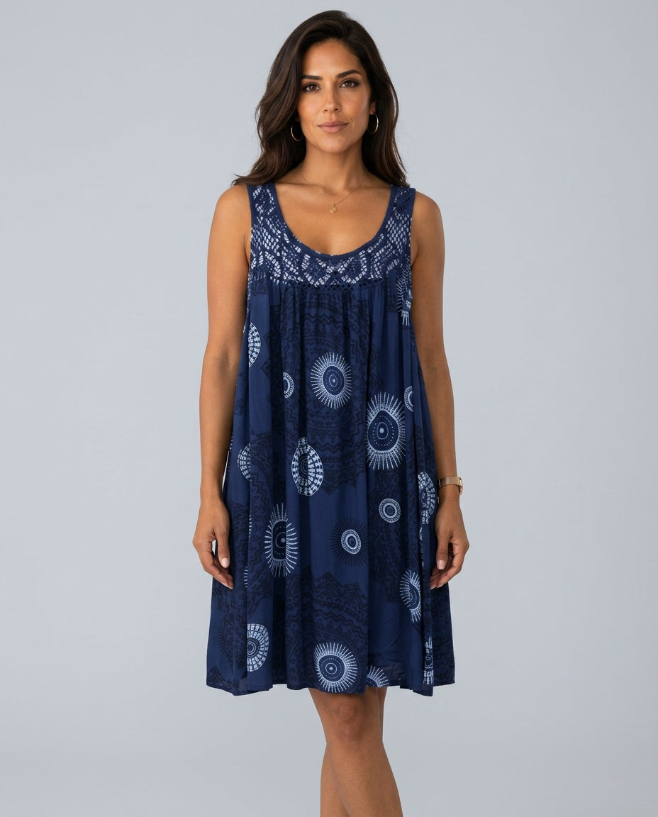 Stella | Relaxed Lace-Trim Printed Midi Dress