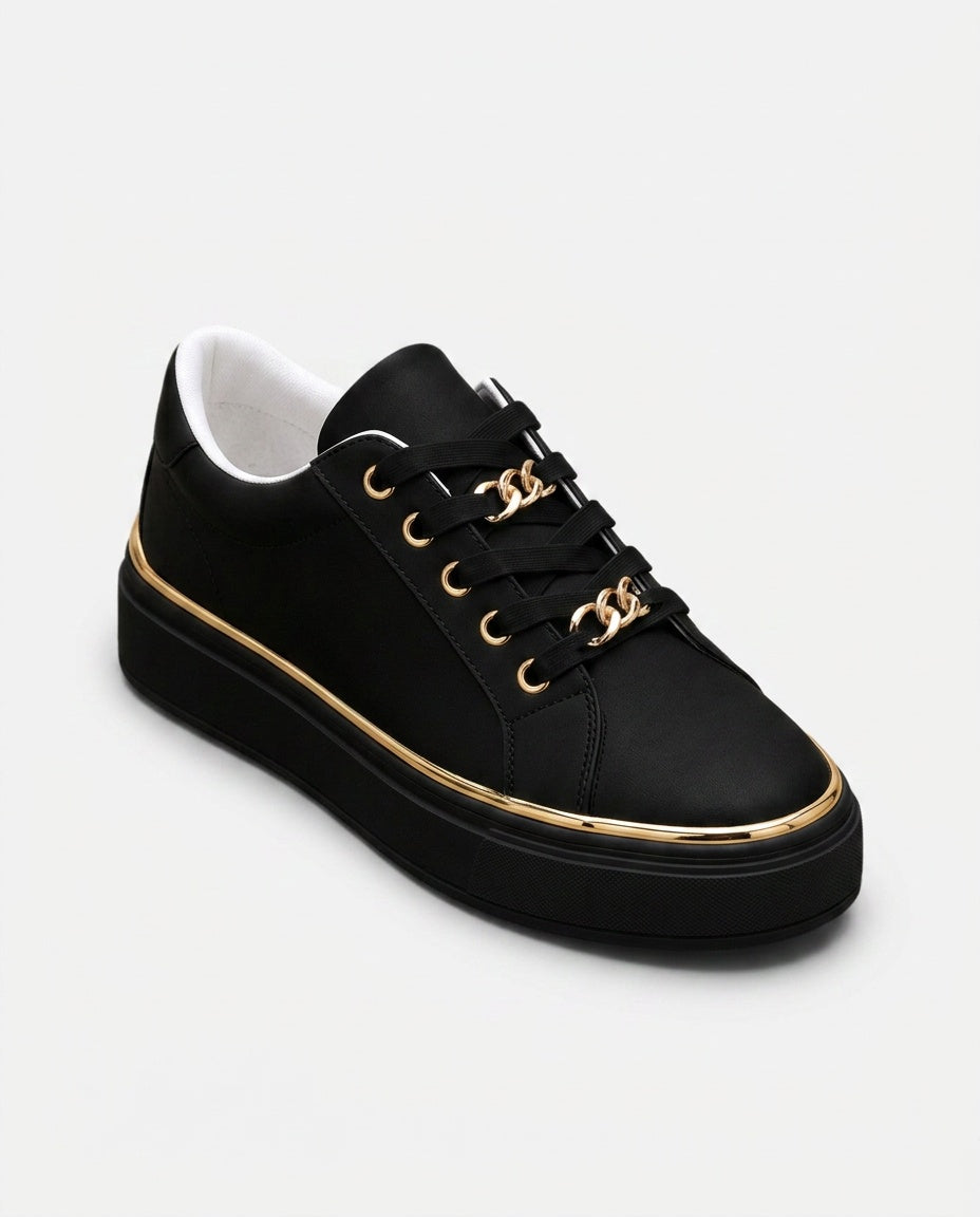 Zadie | Flatform Trainers with Metallic Trim & Chain Lace Detail