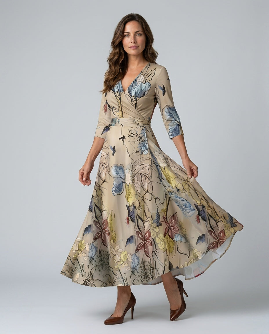 Celine | Cross Wrap Neck Midi Dress