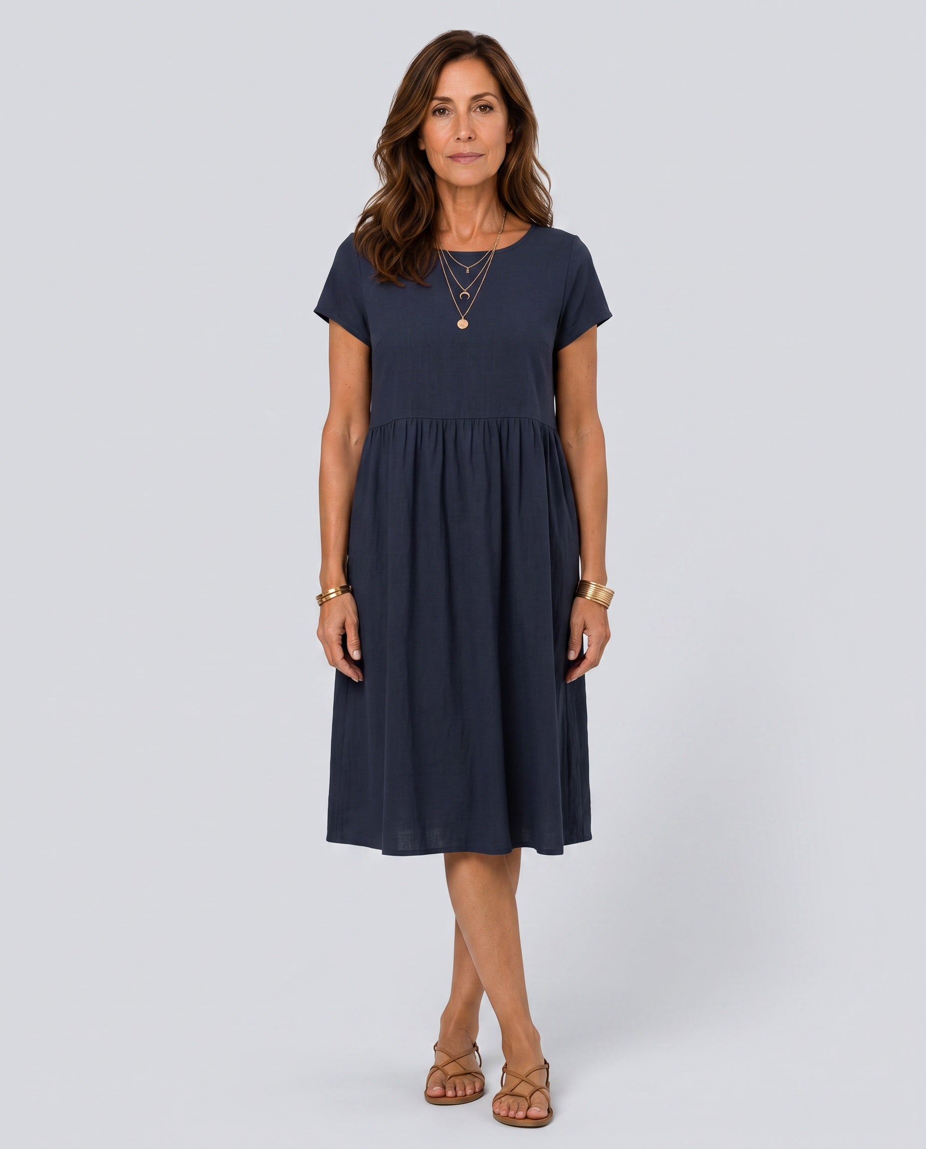 Colette | Short Sleeve Side Pocket Midi Dress
