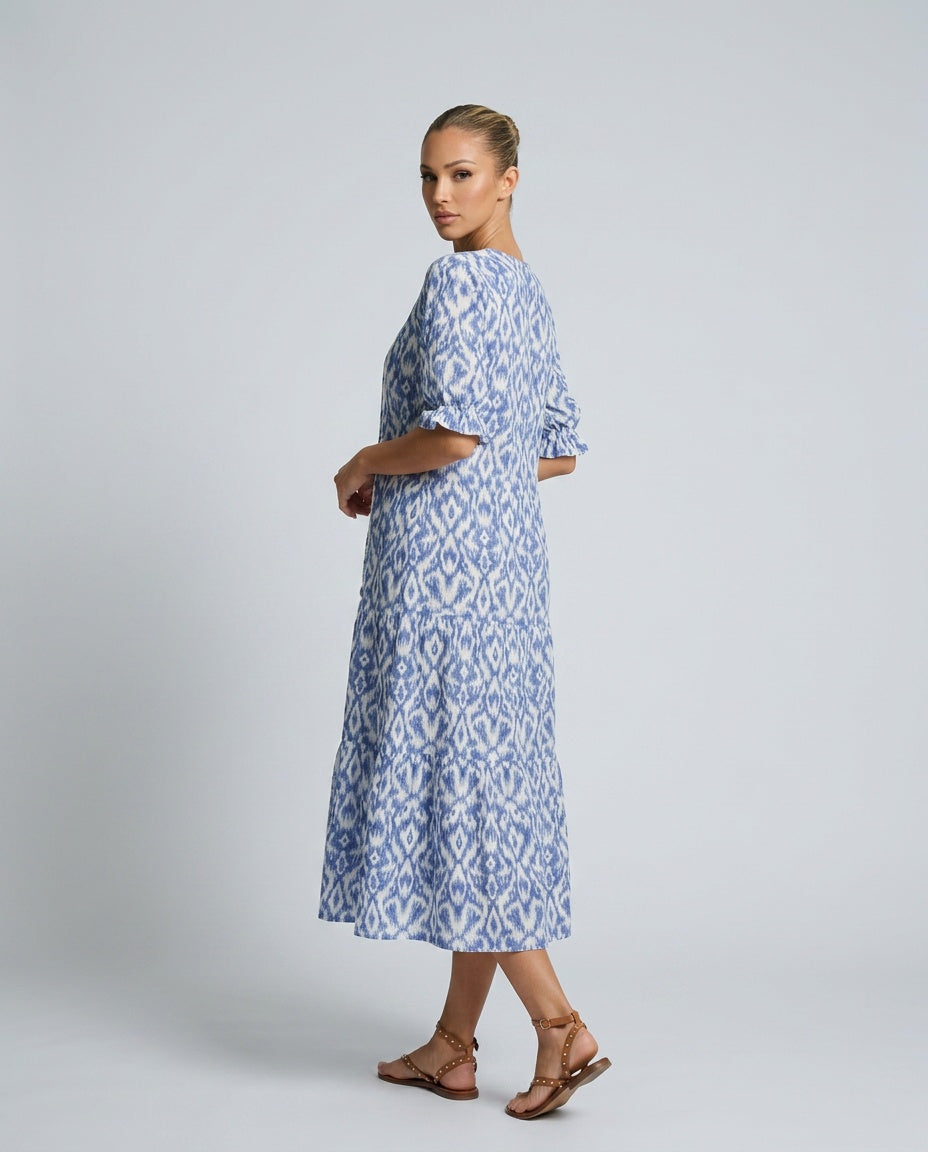 Luma | Floral V-Neck Short Sleeve Midi Dress
