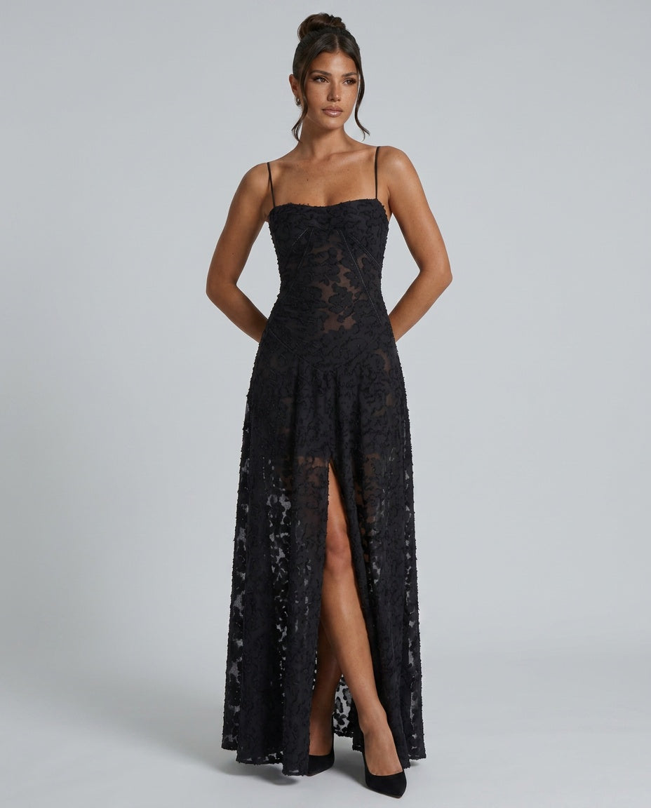 Quinn | Sweetheart Darted Satin-Look Maxi Dress